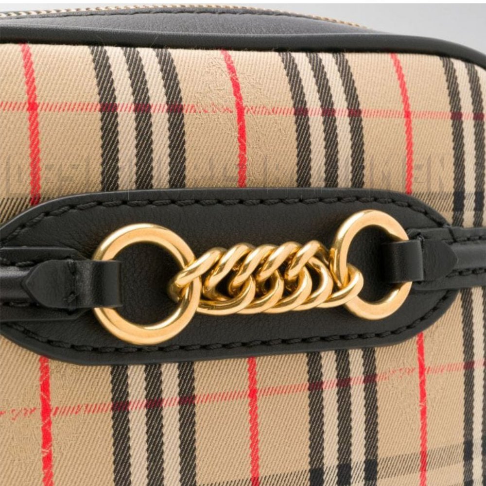 BURBERRY black leather LINK 1983 beige canvas Equestrian Knight Check Belt Bag - Picture 11 of 12